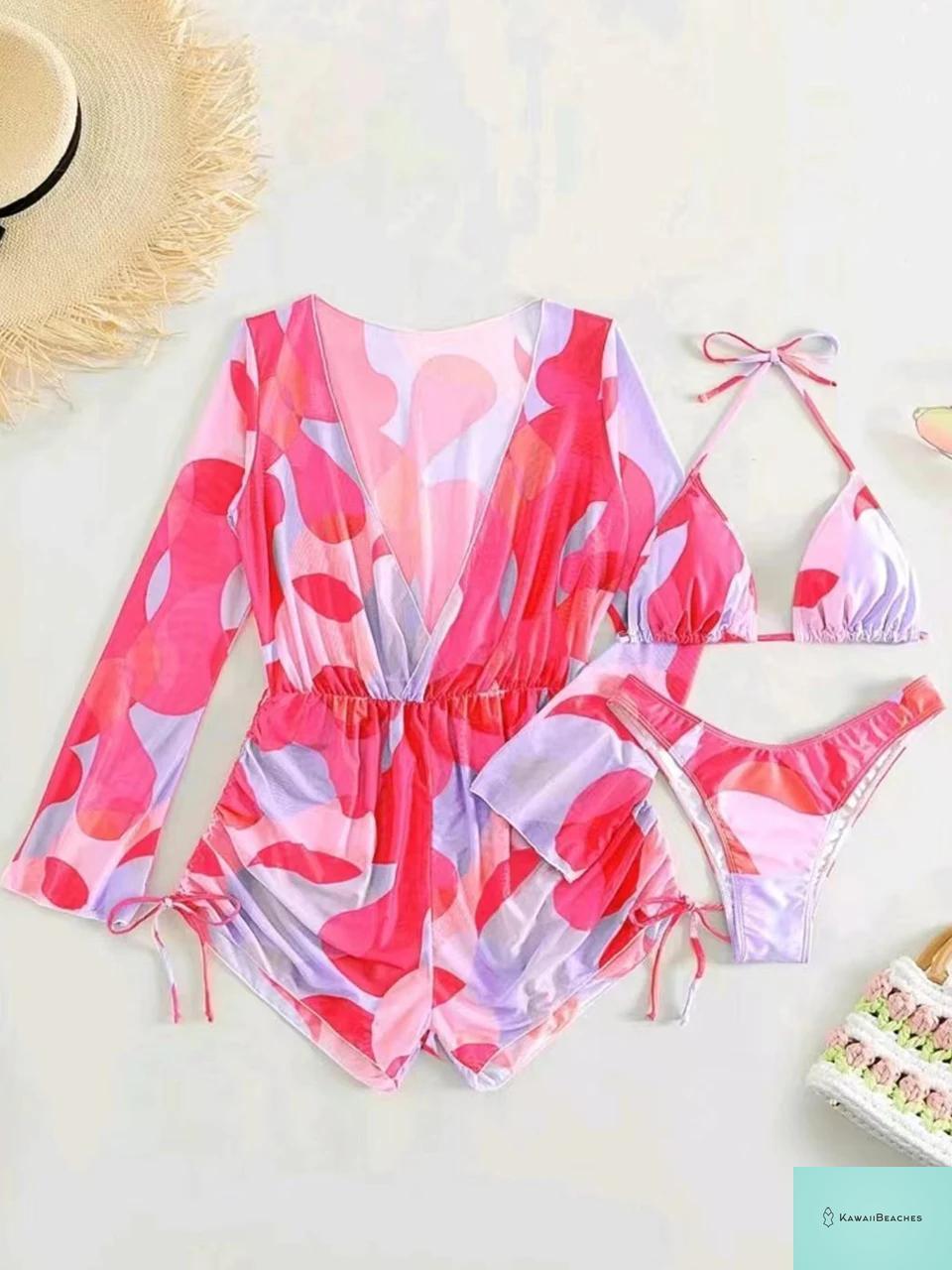 Tropical Print Halter Bikini Swimsuit