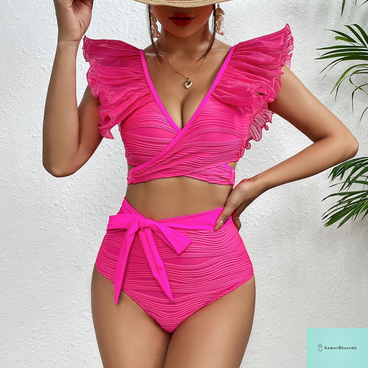Womens High Waist Ruffle Bikini Swimsuit