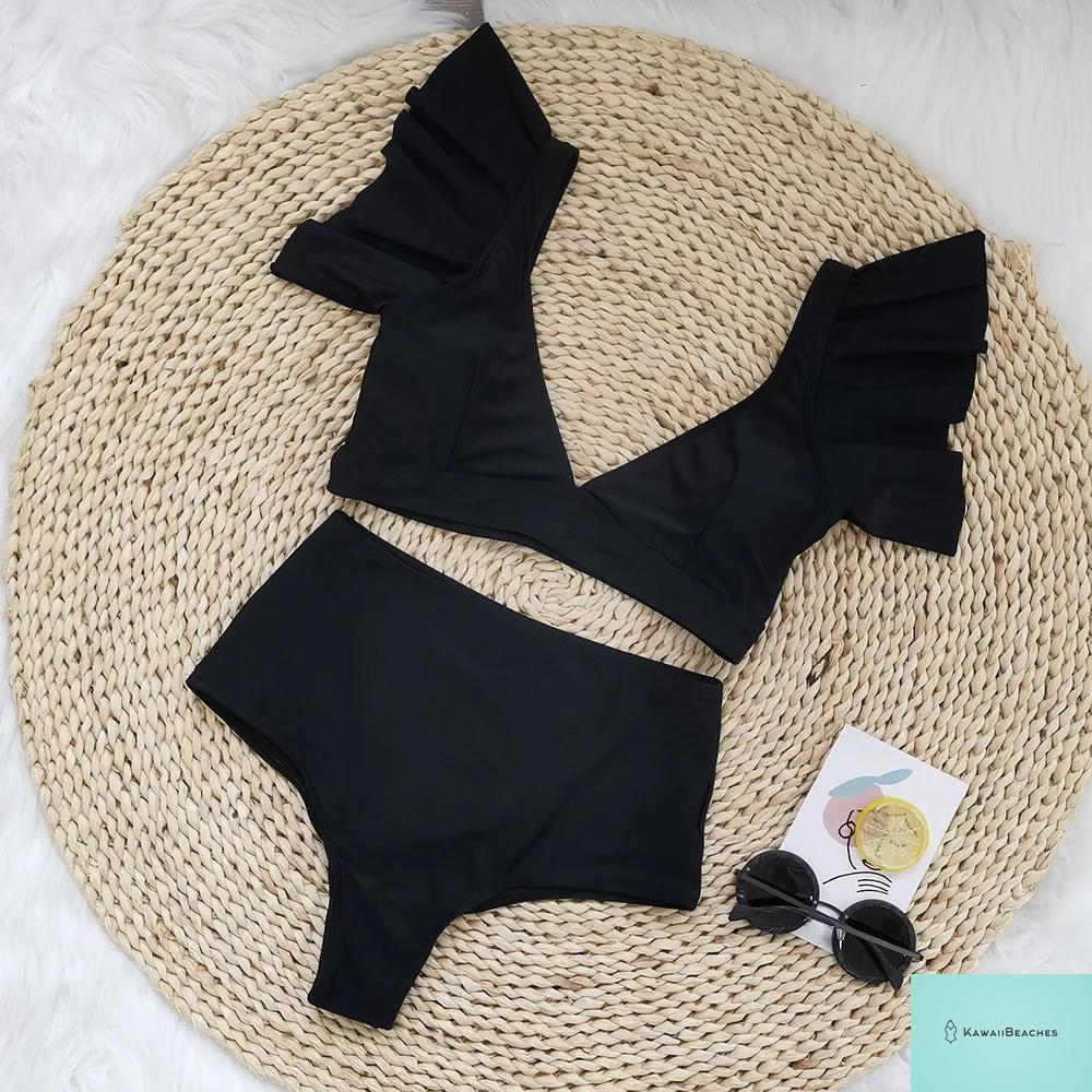 Womens High Waist Ruffle Bikini Swimsuit