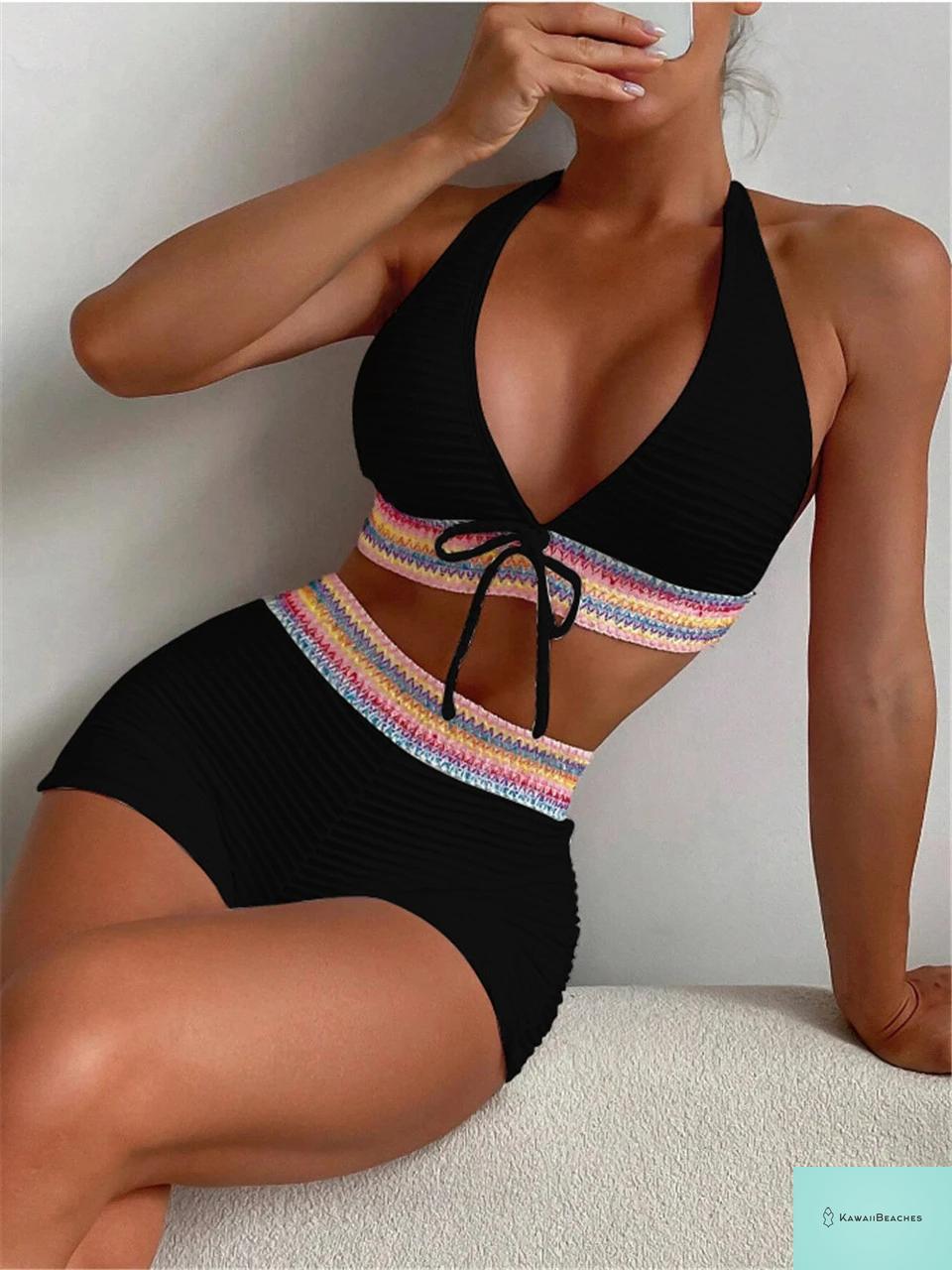 Stylish High Waist Halter Bikini Set
