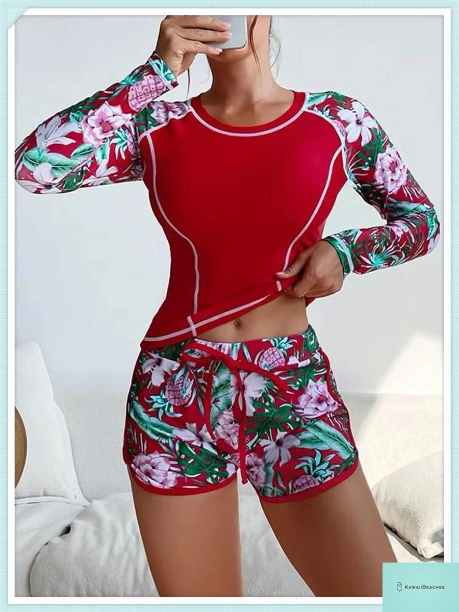 Tropical Long Sleeve Rashguard Swimsuit