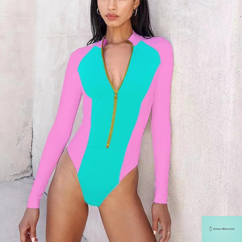 Kawaii Patchwork Long Sleeve Swimsuit