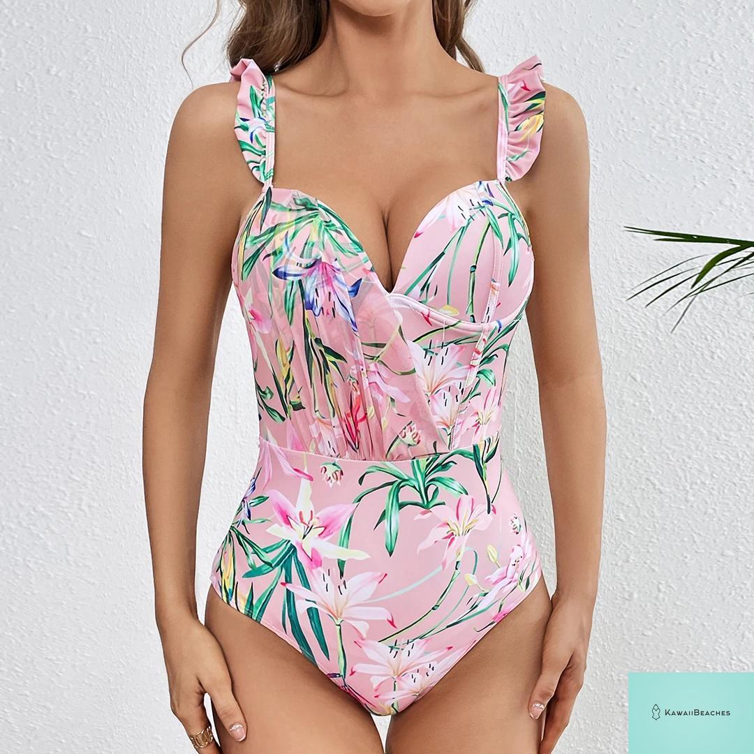 Floral Ruffle Push-Up One-Piece Swimsuit