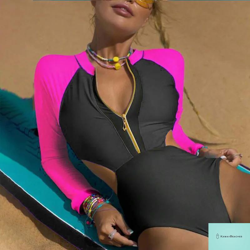 Kawaii Patchwork Long Sleeve Swimsuit