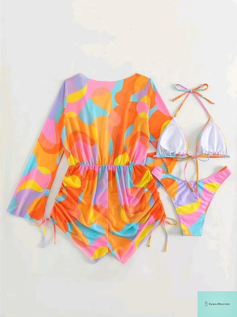 Tropical Print Halter Bikini Swimsuit