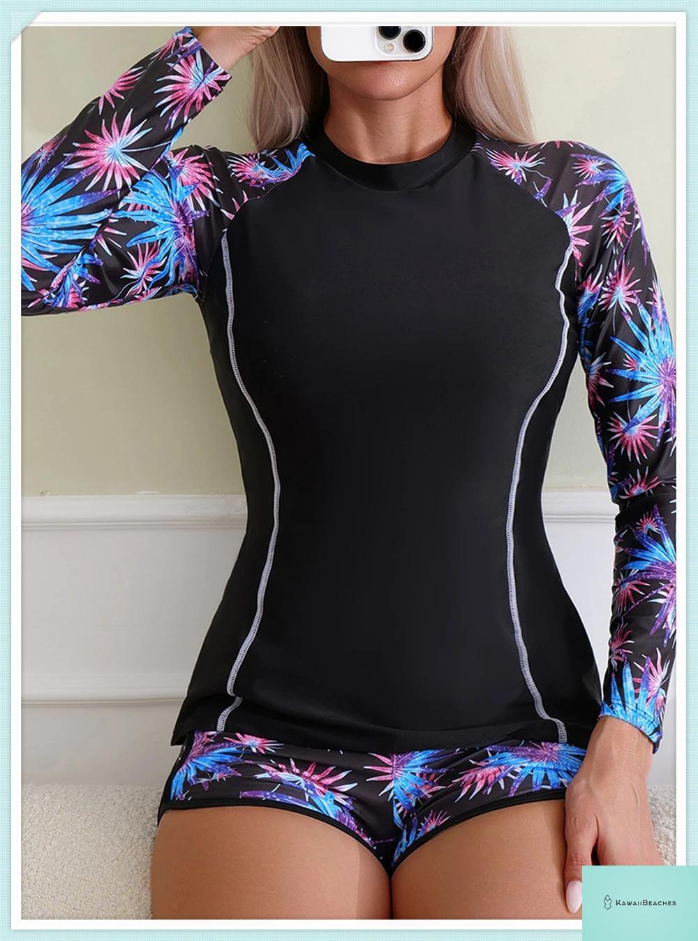 Tropical Long Sleeve Rashguard Swimsuit