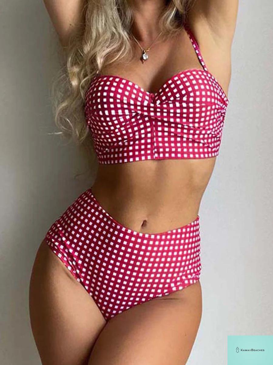 High Waist Gingham Print Bikini