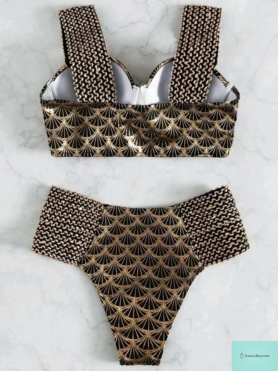 Metallic High Waist Push Up Bikini