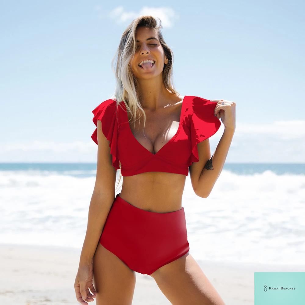 Kawaii Ruffle High Waist Bikini Set