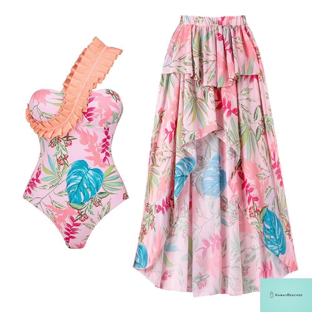 Floral Ruffle Push-Up One-Piece Swimsuit