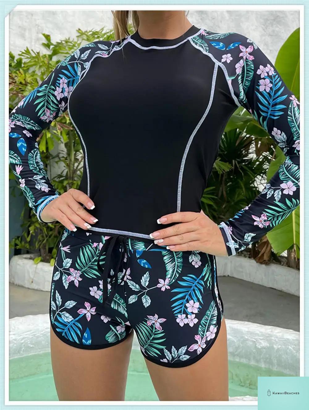 Tropical Long Sleeve Rashguard Swimsuit