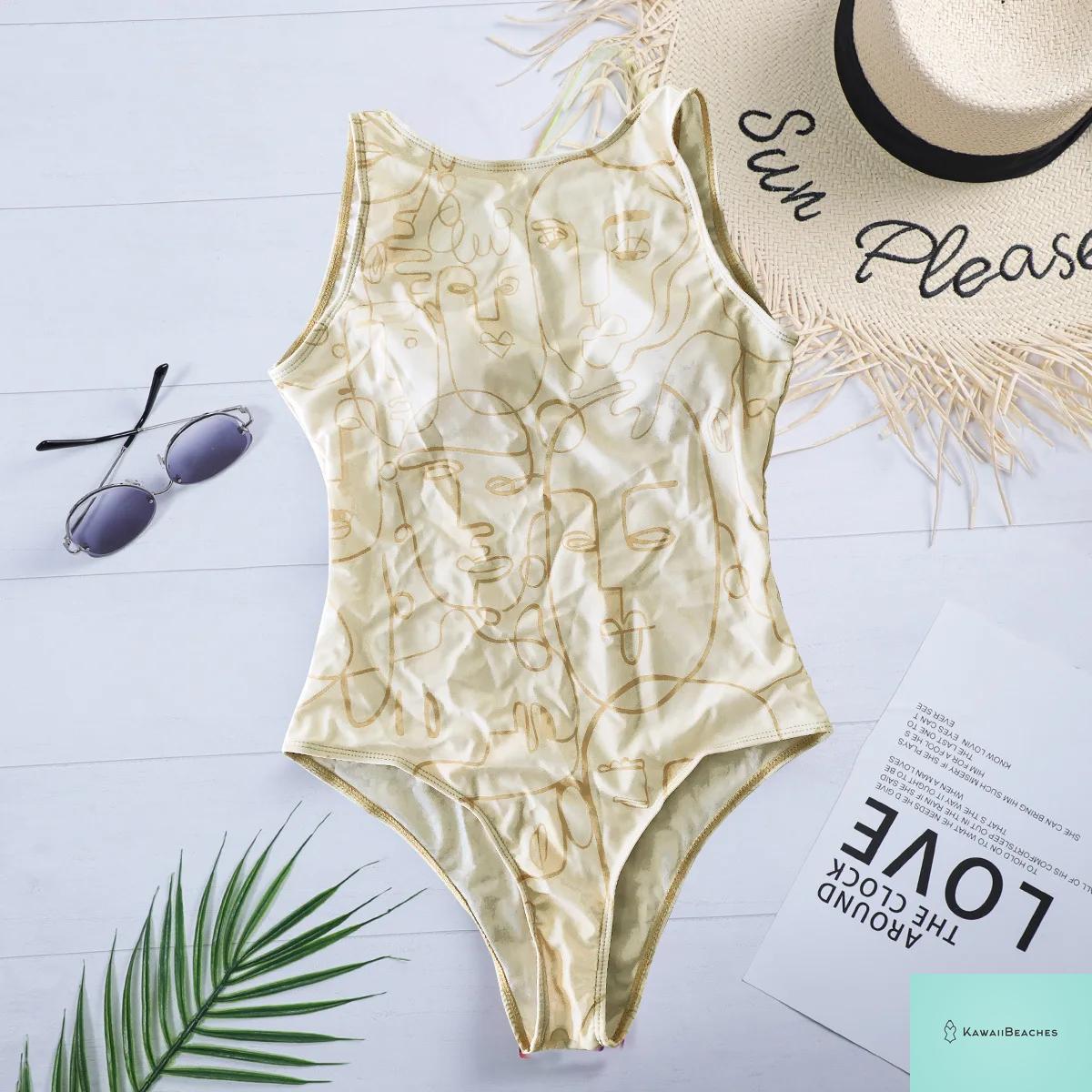 Striped Tropical Monokini Swimsuit for Women