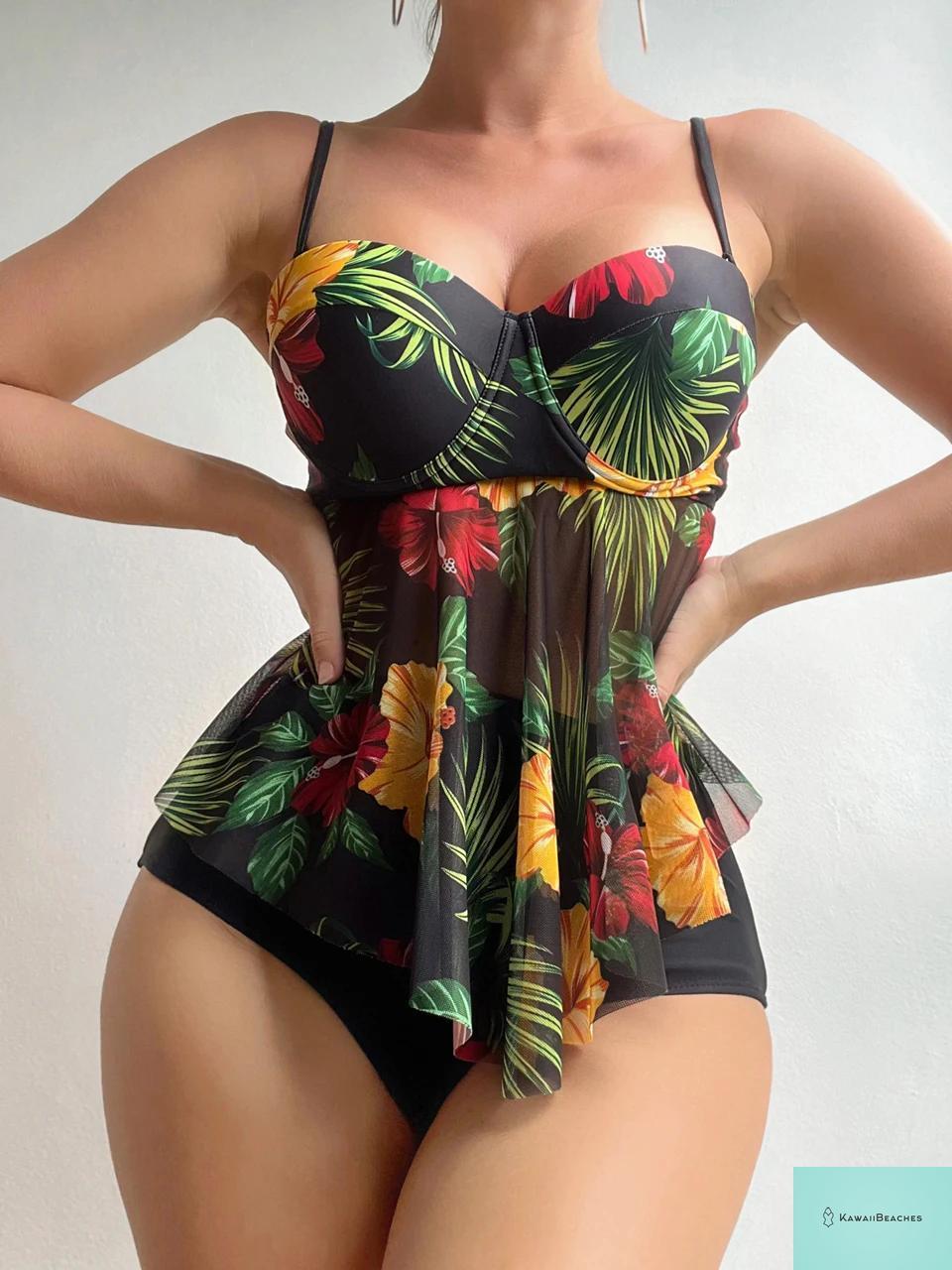 Floral Print High Waist Tankini Swimsuit