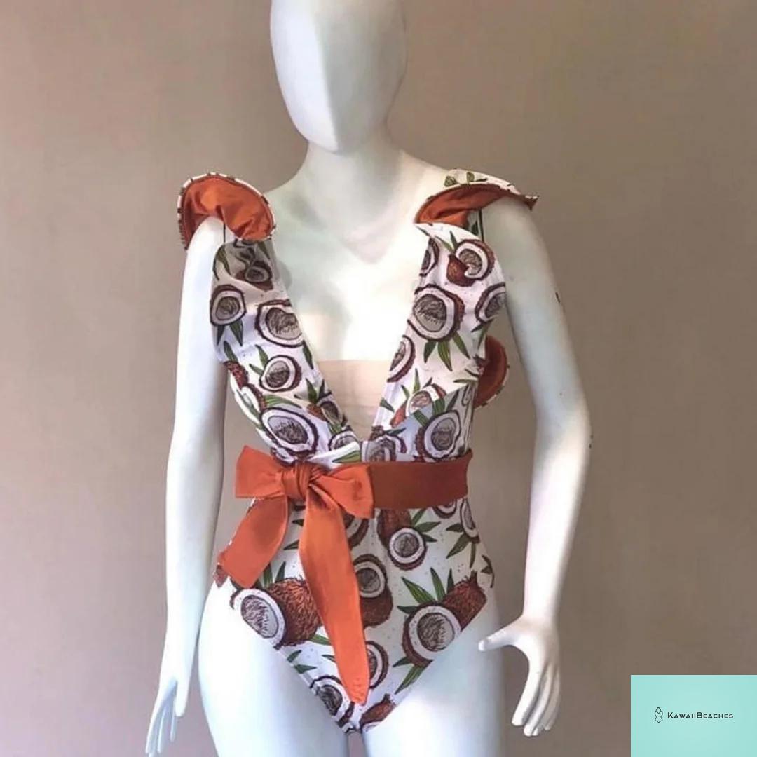 Kawaii V-Neck Lace Print One Piece Swimsuit