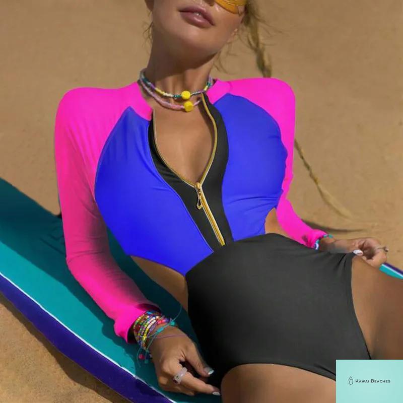 Kawaii Patchwork Long Sleeve Swimsuit