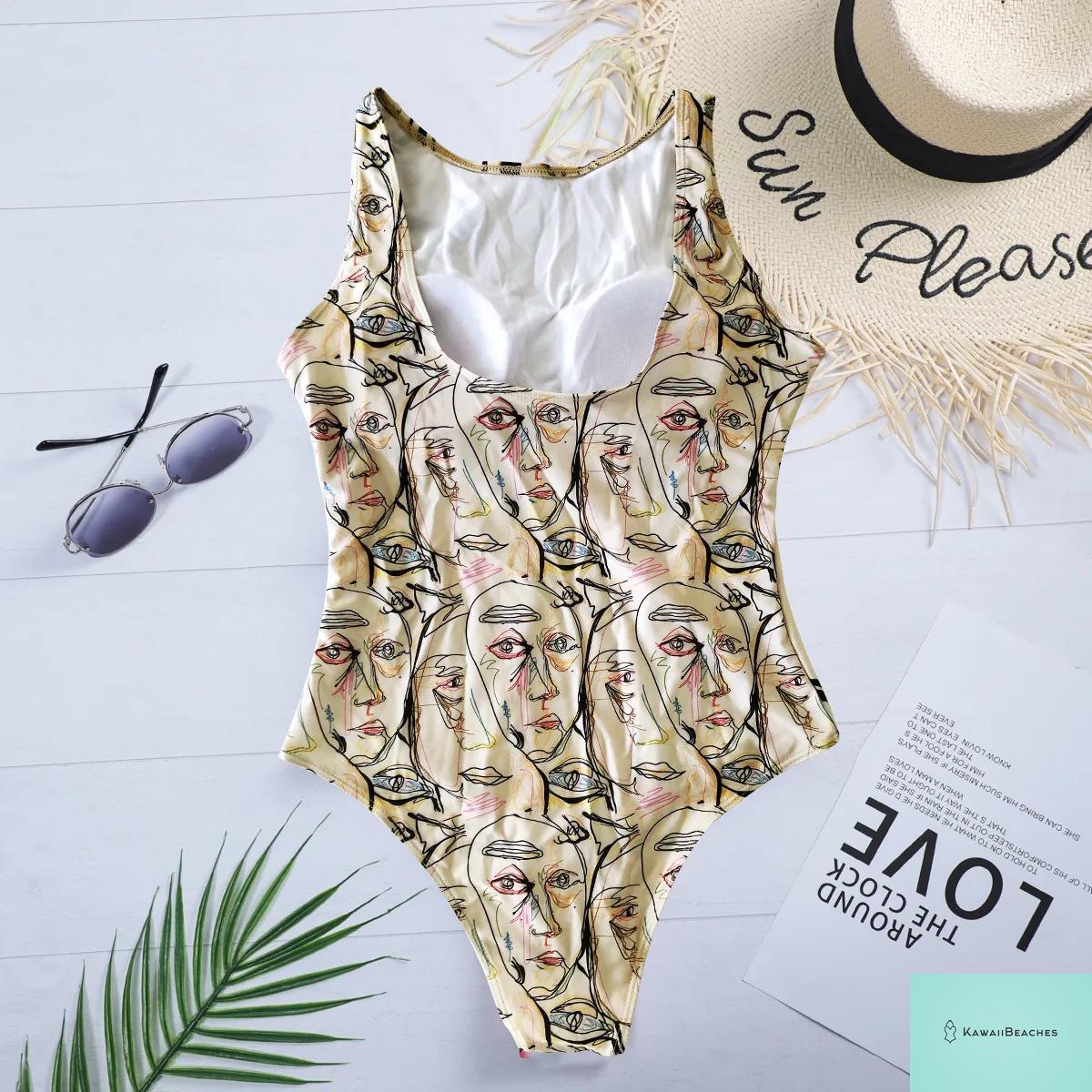 Striped Tropical Monokini Swimsuit for Women