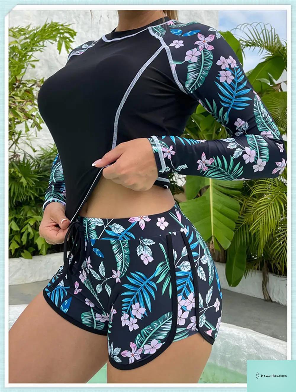 Tropical Long Sleeve Rashguard Swimsuit