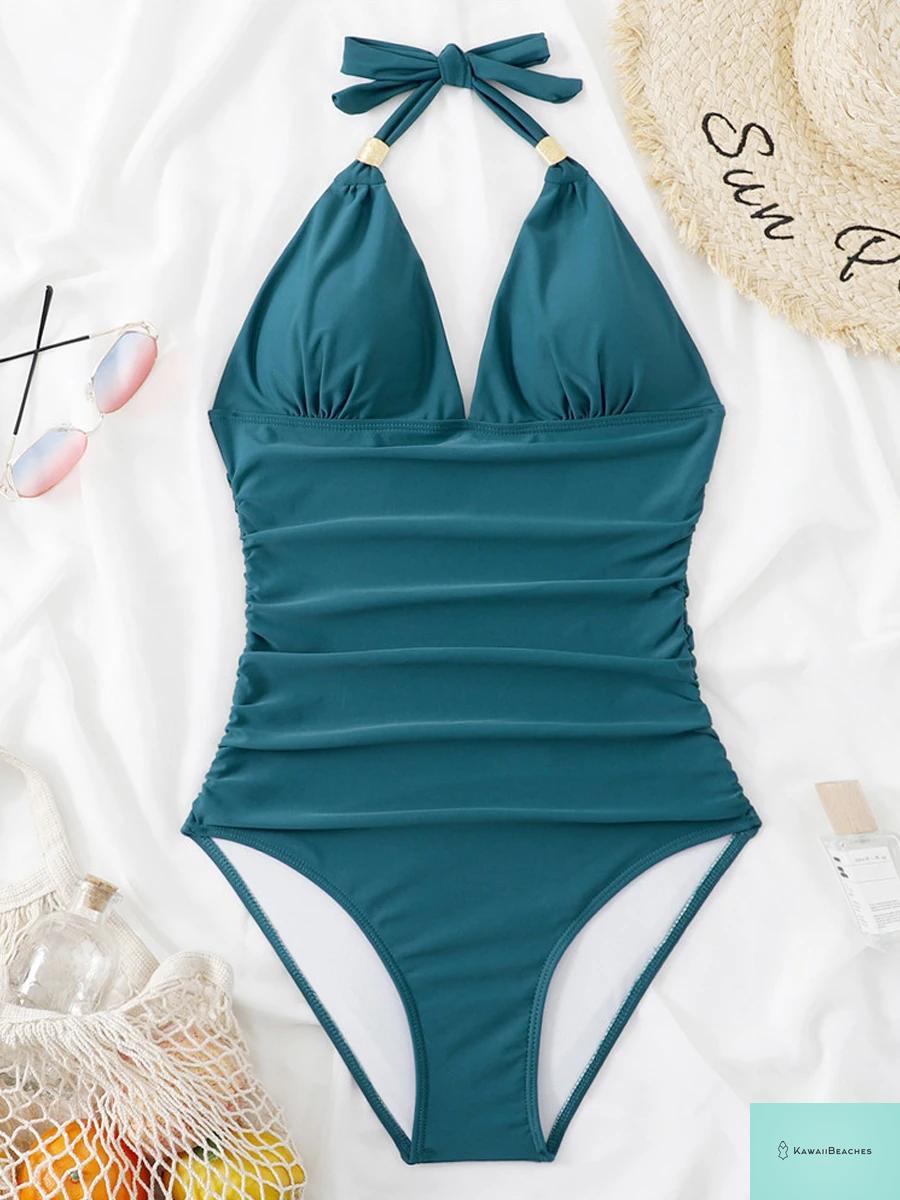 Vintage Leopard Print Halter One-Piece Swimsuit