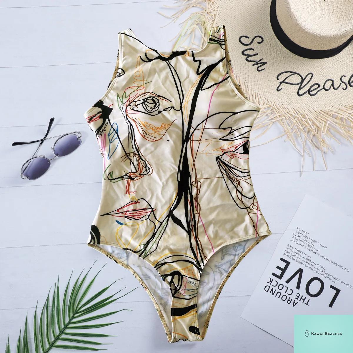 Striped Tropical Monokini Swimsuit for Women