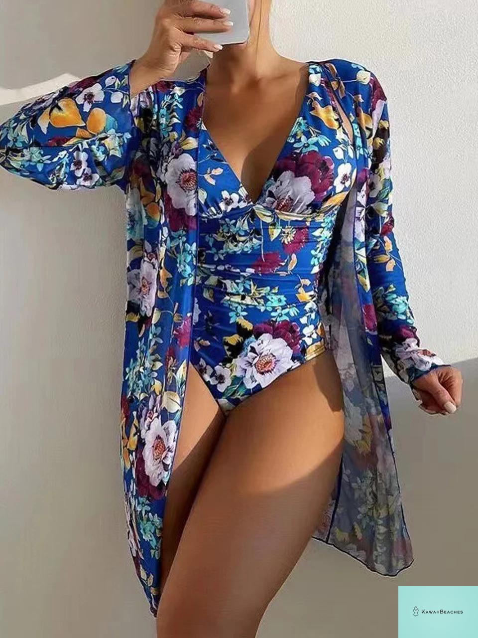 Tropical V-neck Swimsuit with Cover Up