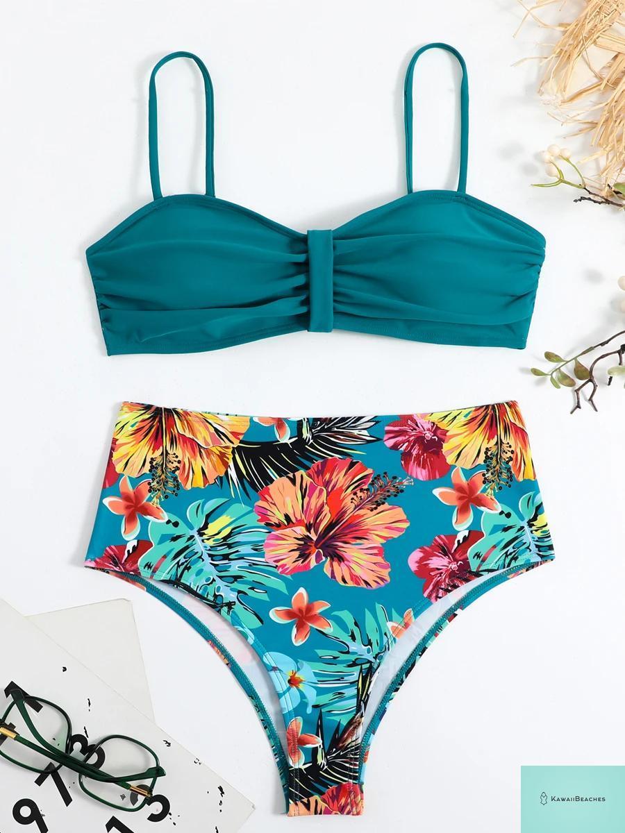 Tropical Print High Waist Bikini Set