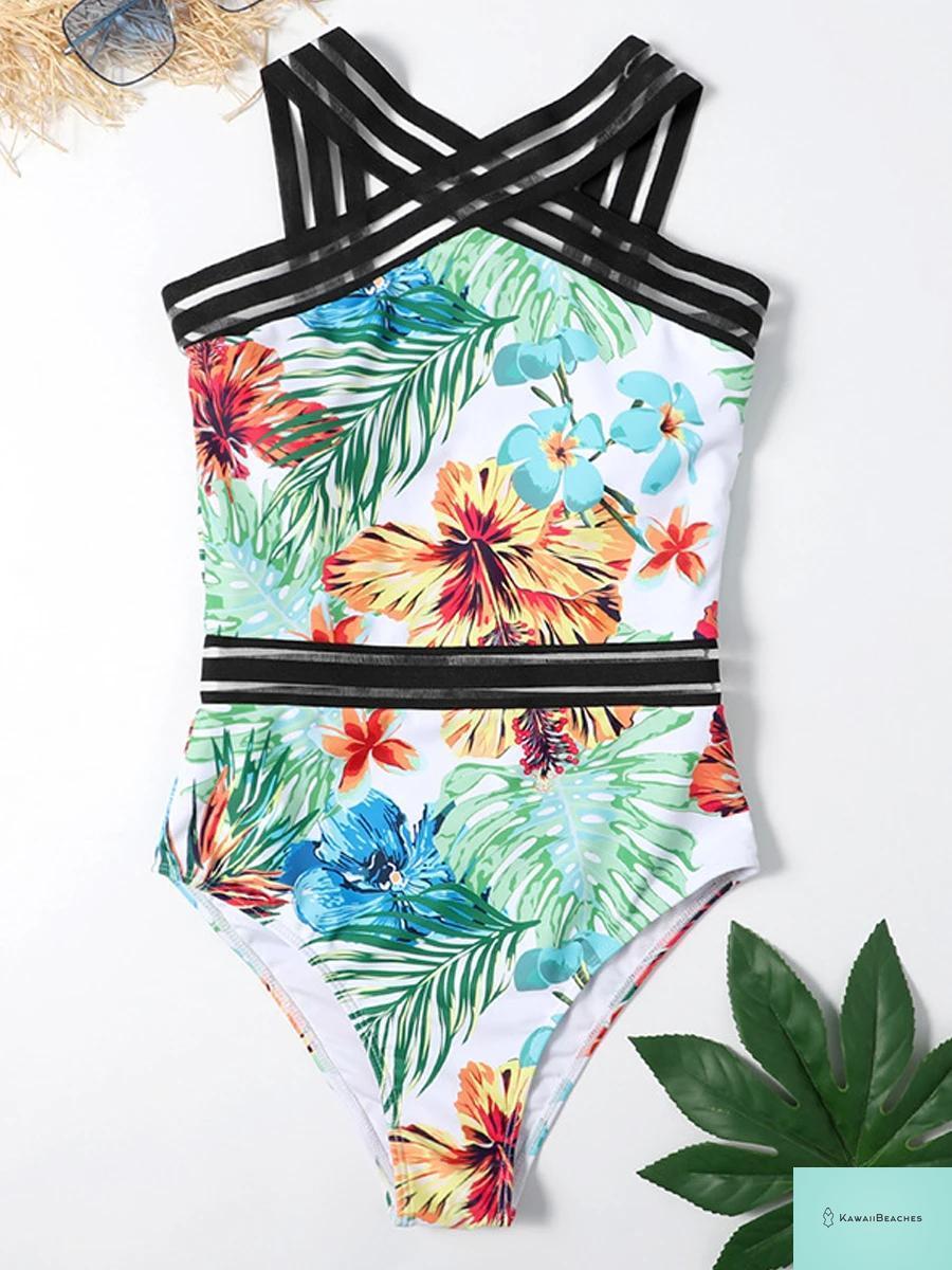 High Neck Mesh Swimwear Bodysuit