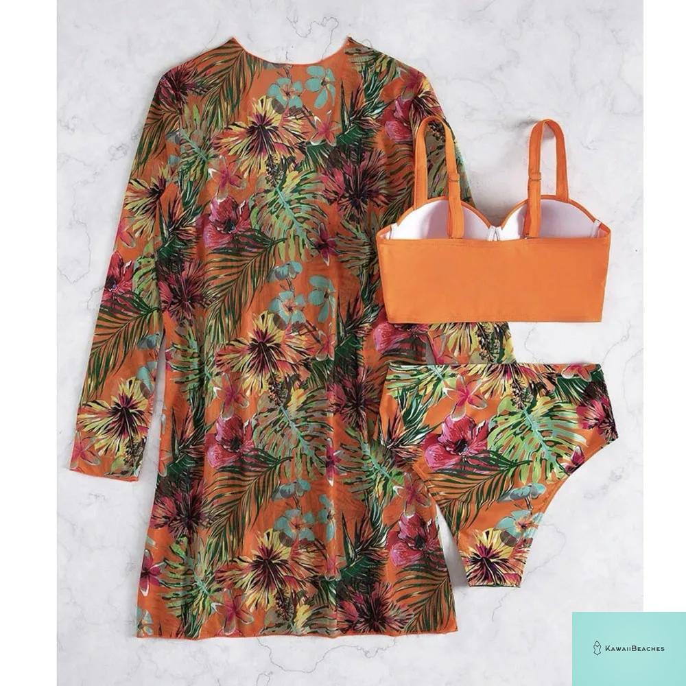 Womens 3 Piece Long Sleeve Swimsuit