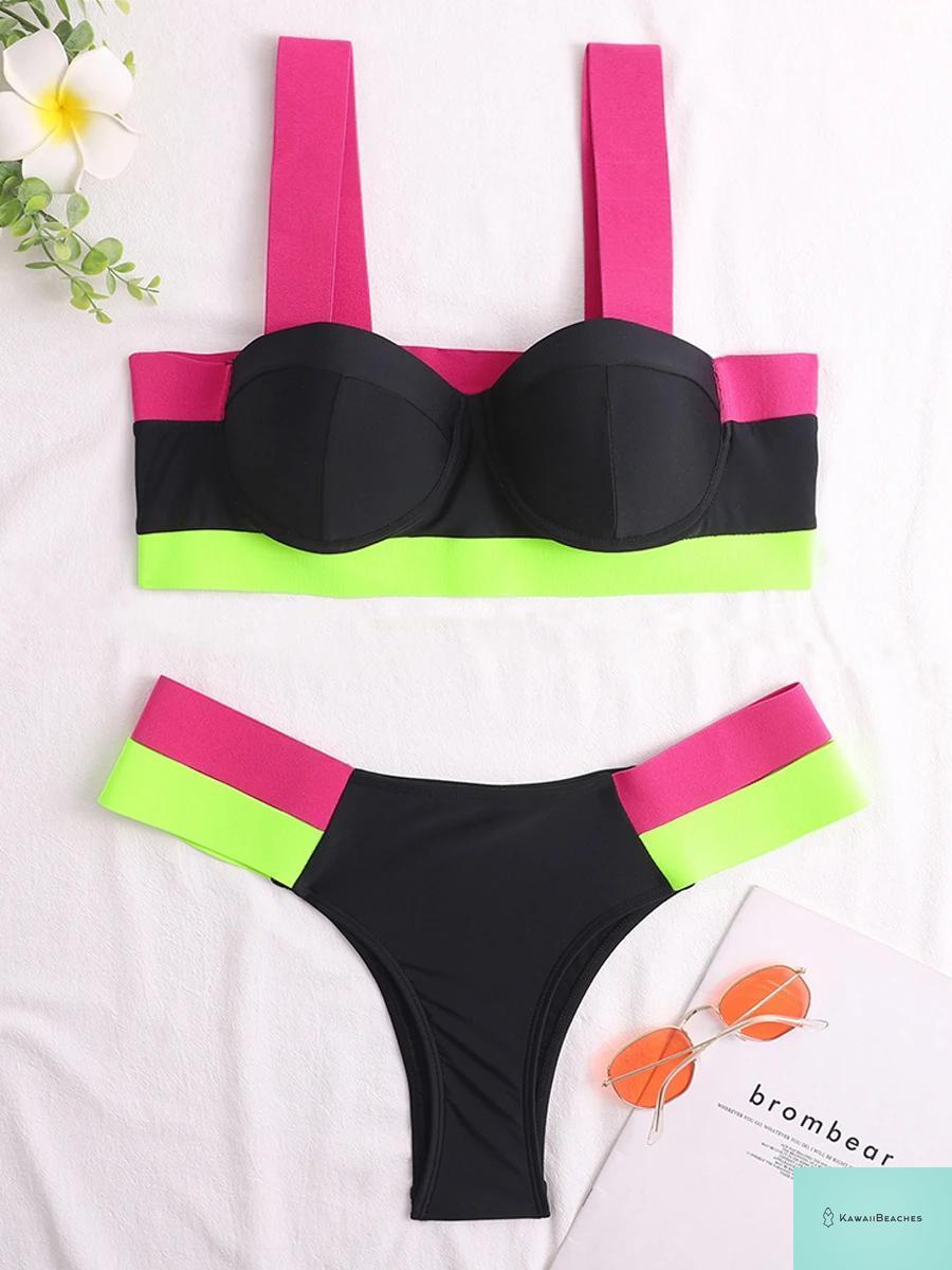 Kawaii Solid Bandage Push Up Bikini