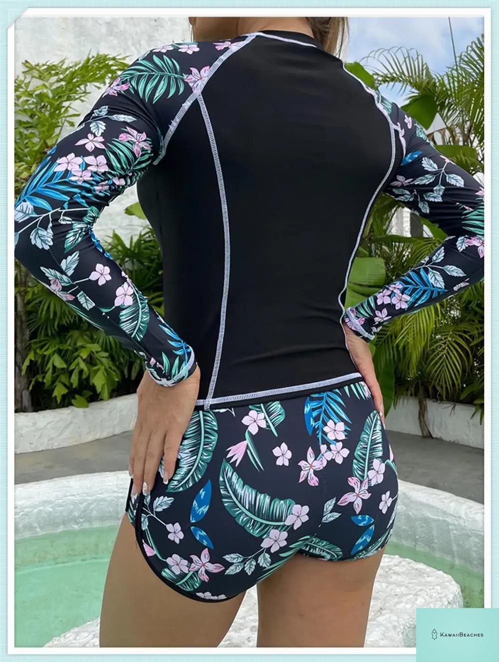 Tropical Long Sleeve Rashguard Swimsuit