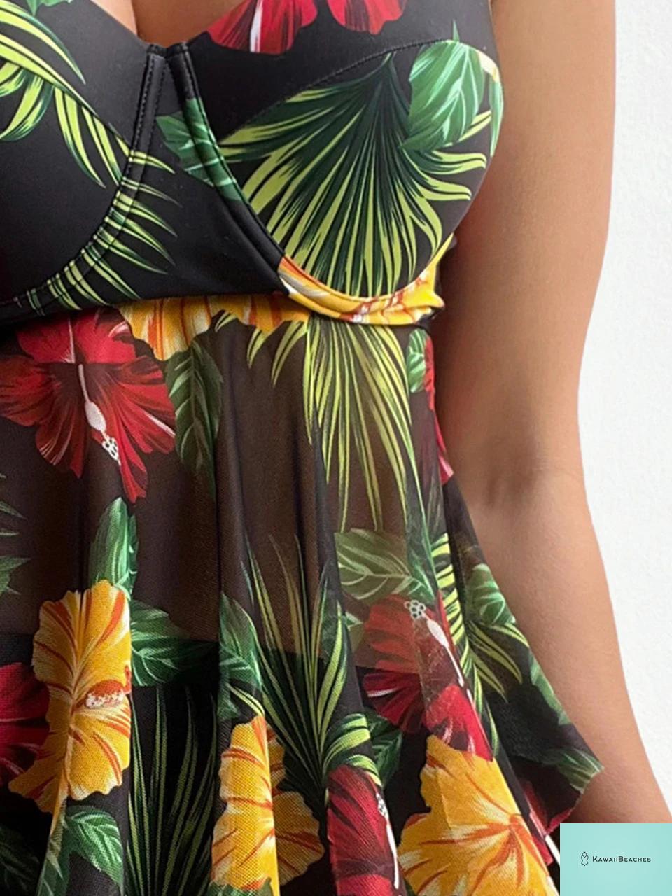 Floral Print High Waist Tankini Swimsuit