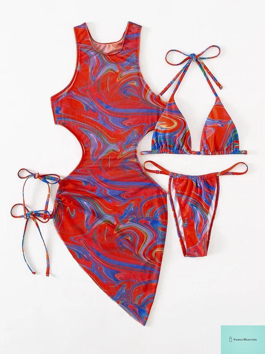 Printed Halter Triangle Bikini Set