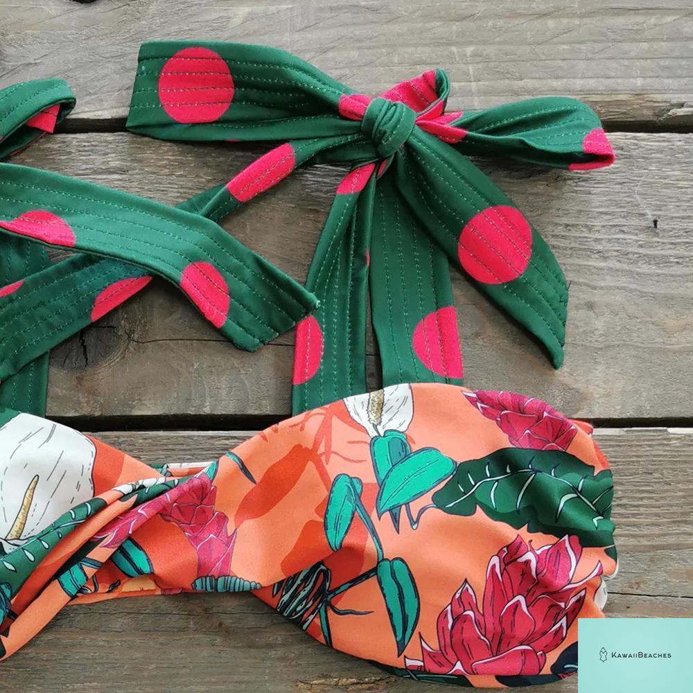 Floral Printed High Waist Bandage Bikini Set