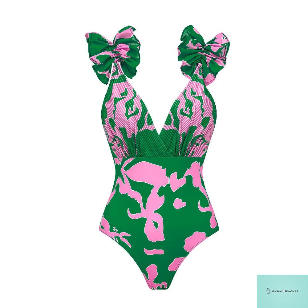 Womens Ruffle Deep V Swimsuit