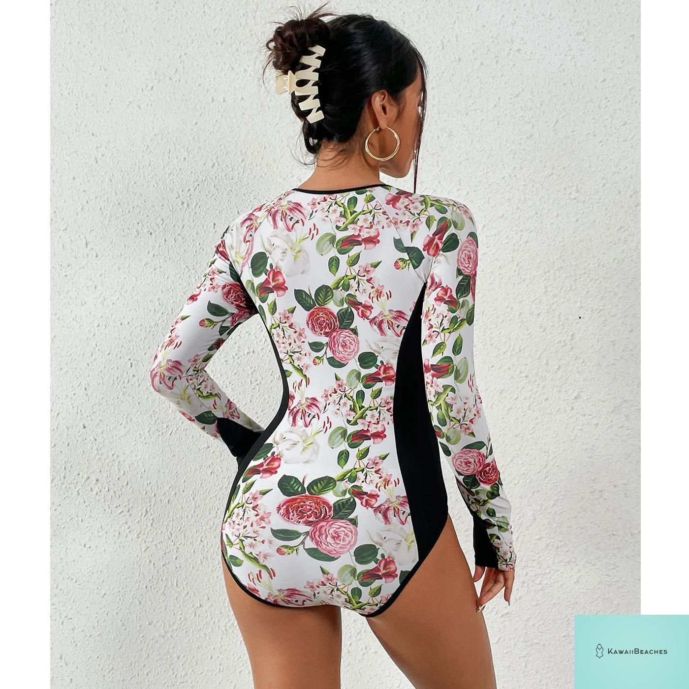 Womens Long Sleeve Surfing Swimsuit Monokini