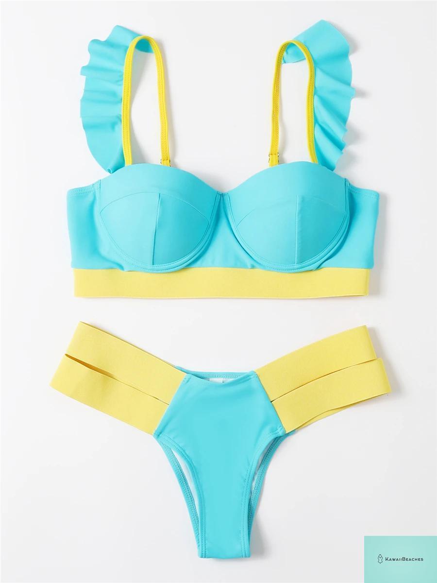 Kawaii Solid Bandage Push Up Bikini