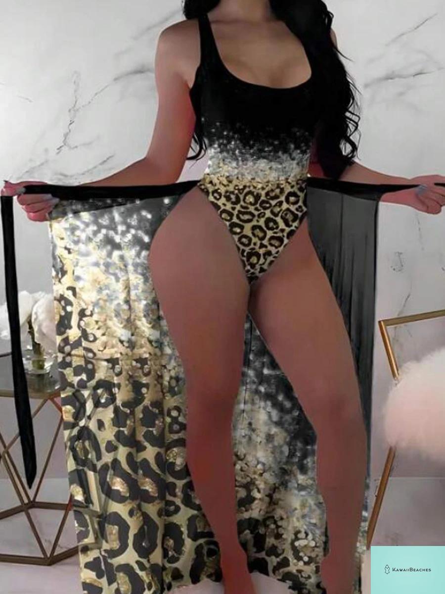 Floral Print Beach Bodysuit and Skirt