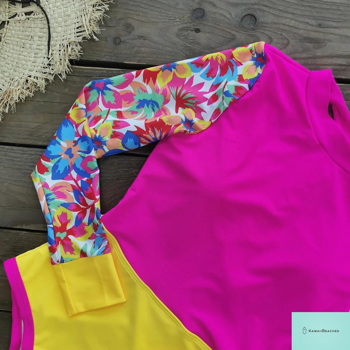 Kawaii Patchwork Long Sleeve Swimsuit