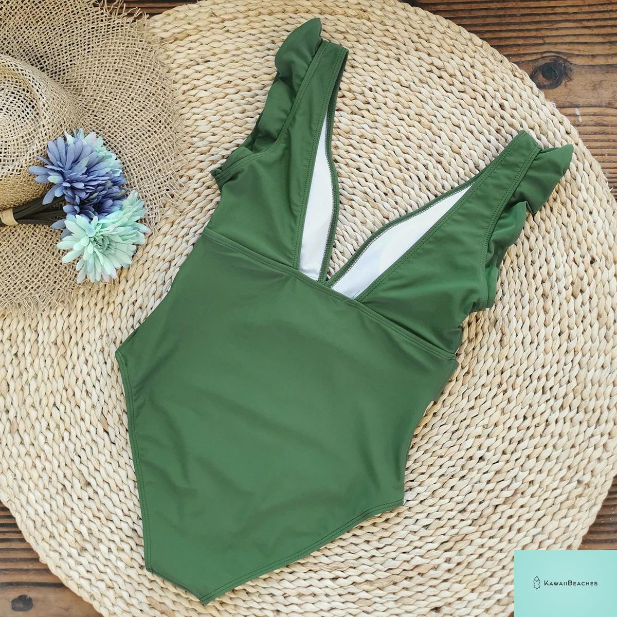 Kawaii V-Neck Lace Print One Piece Swimsuit