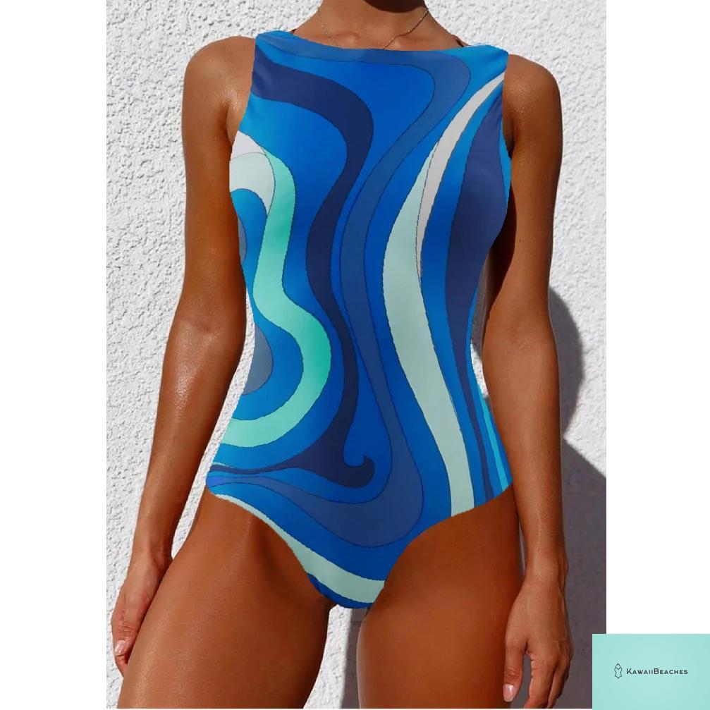Striped Tropical Monokini Swimsuit for Women