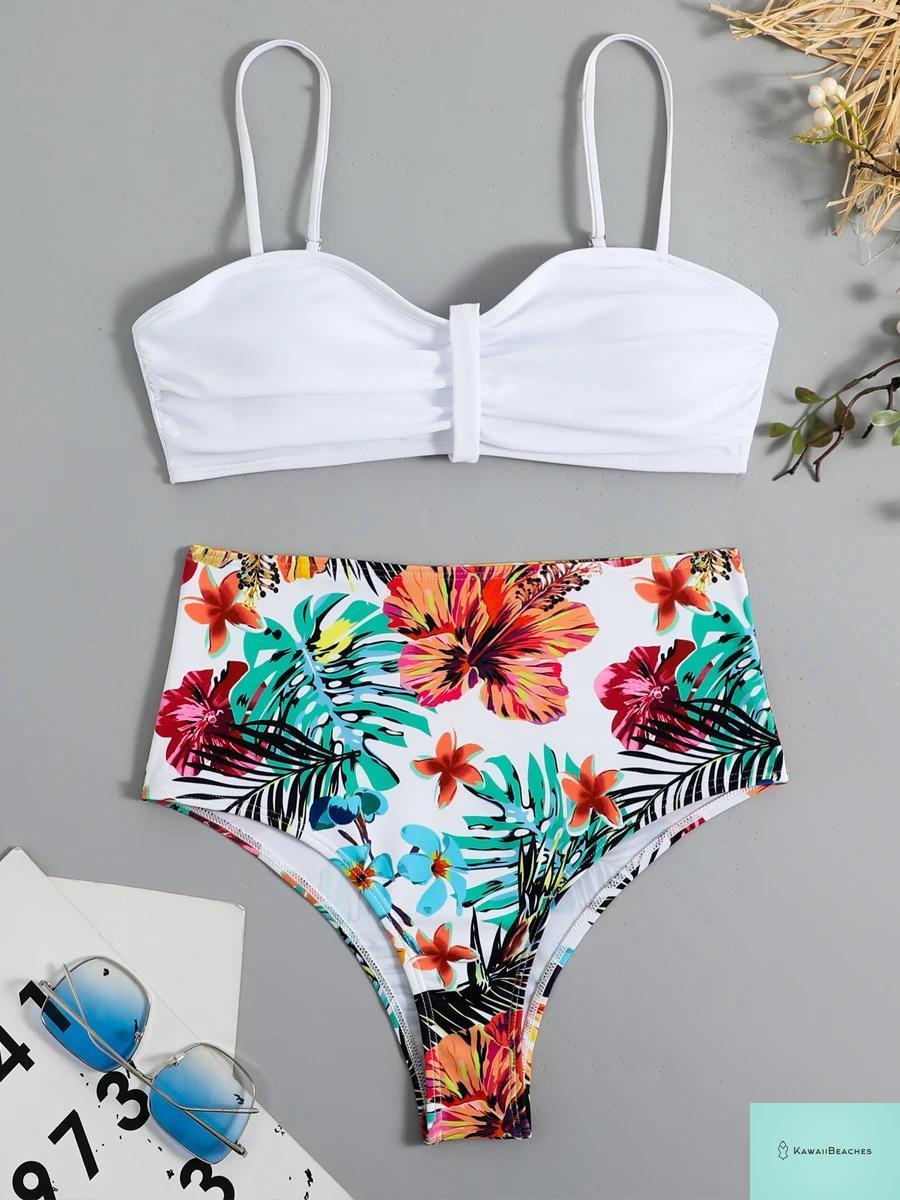Tropical Print High Waist Bikini Set