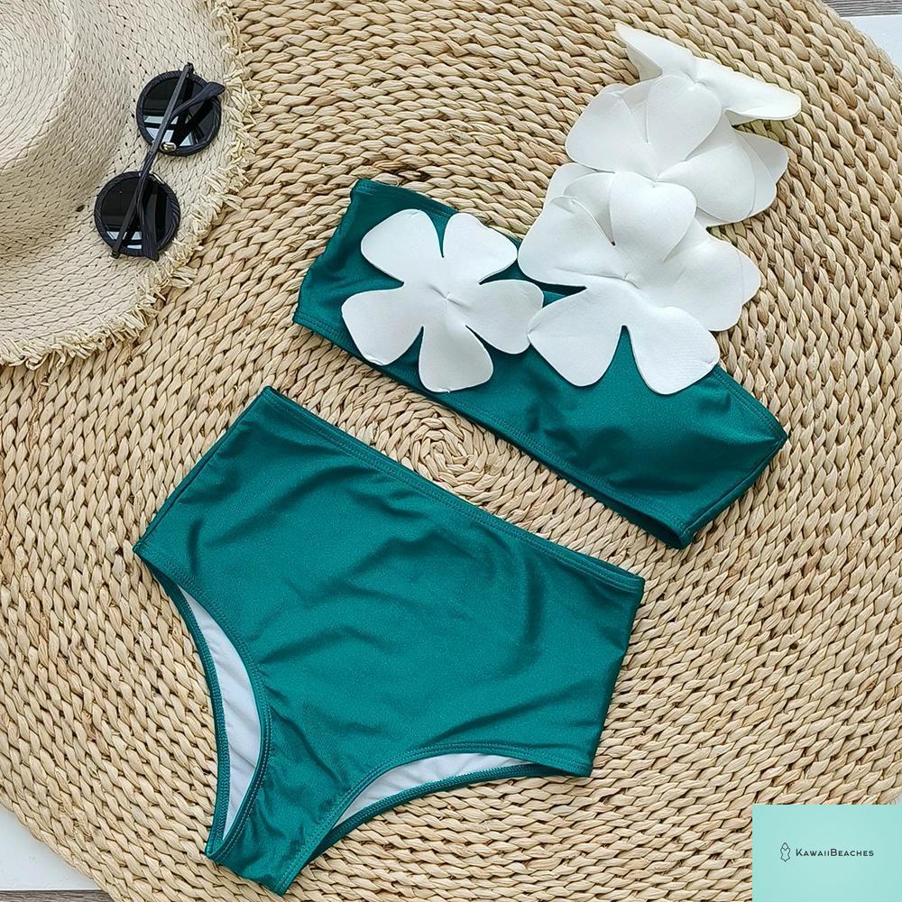 High Waist Ruffled Print Bikini Set