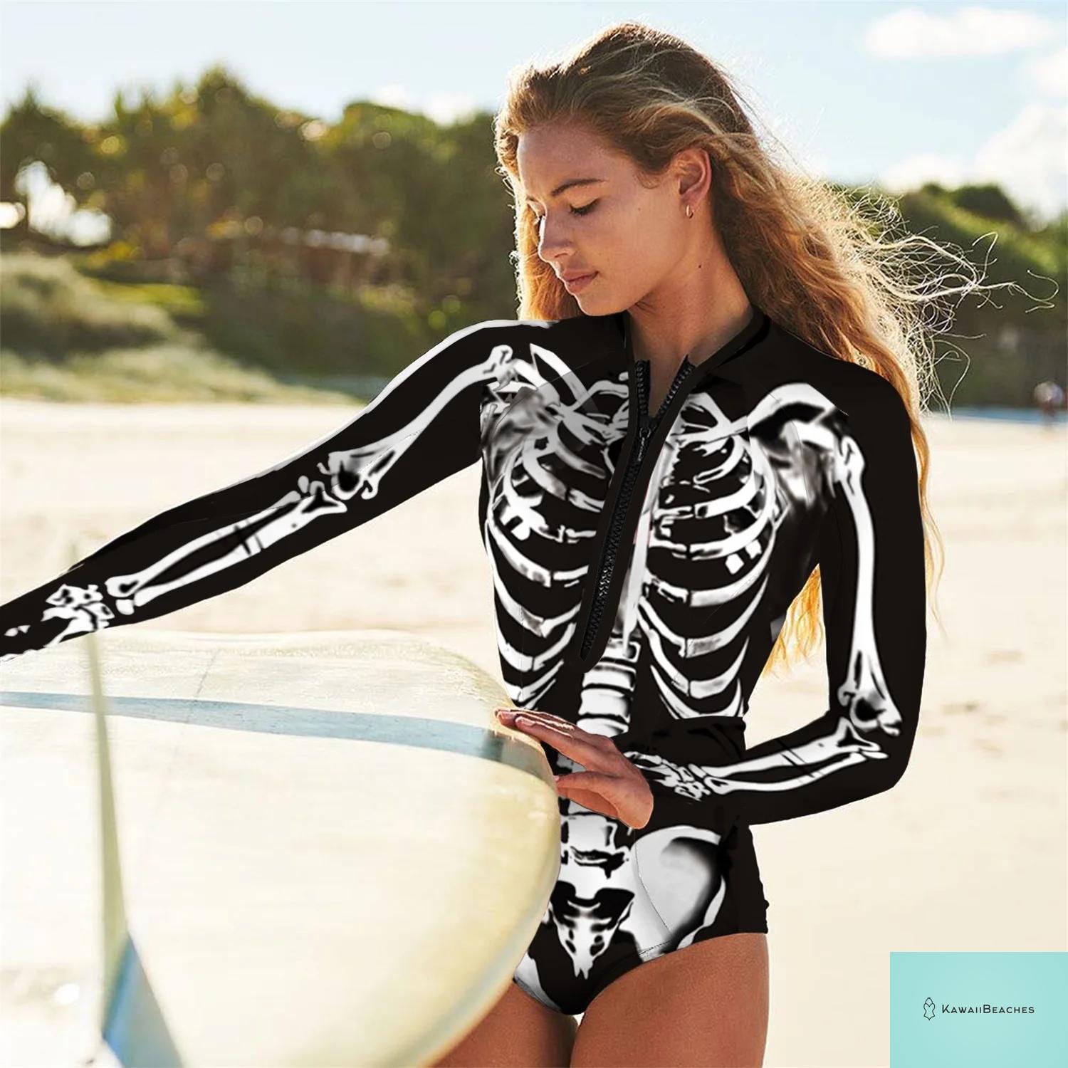KawaiiBeaches Skeleton Long Sleeve Swimsuit
