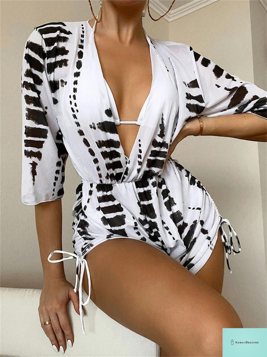 Tropical Print Halter Bikini Swimsuit