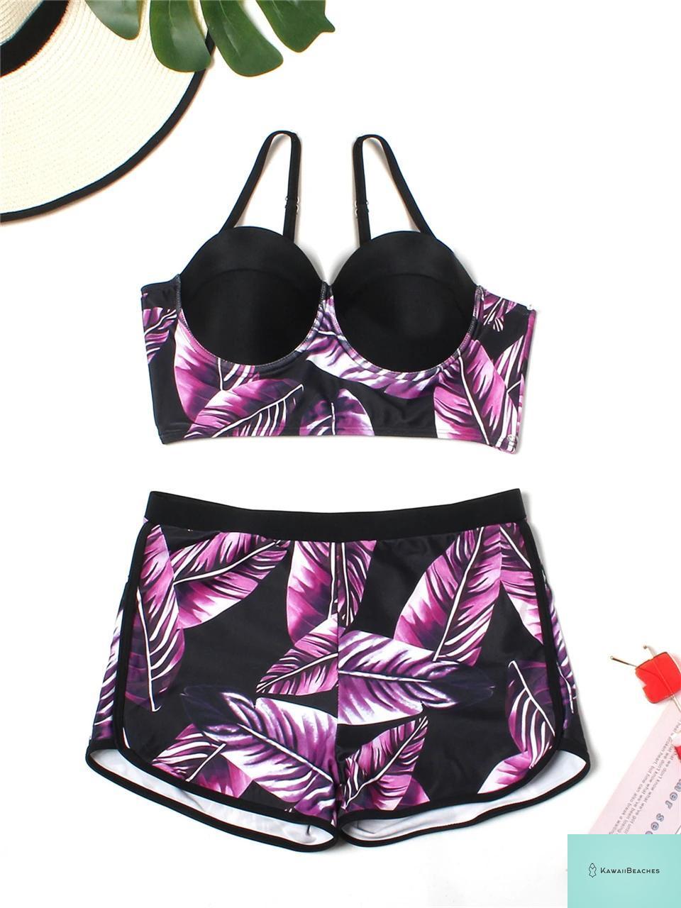 Leaves Printed Push Up Swimsuit