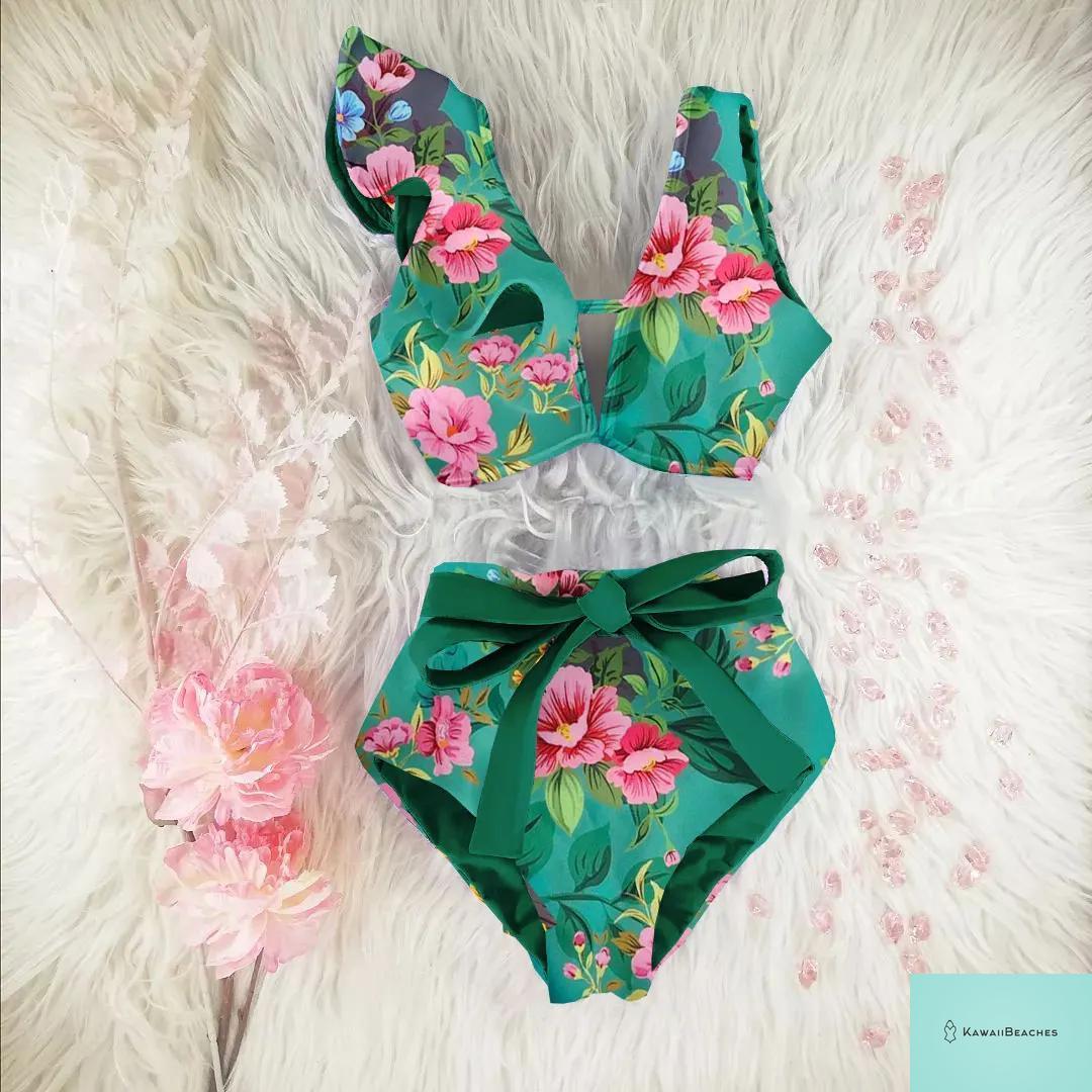 Floral Printed High Waist Bandage Bikini Set