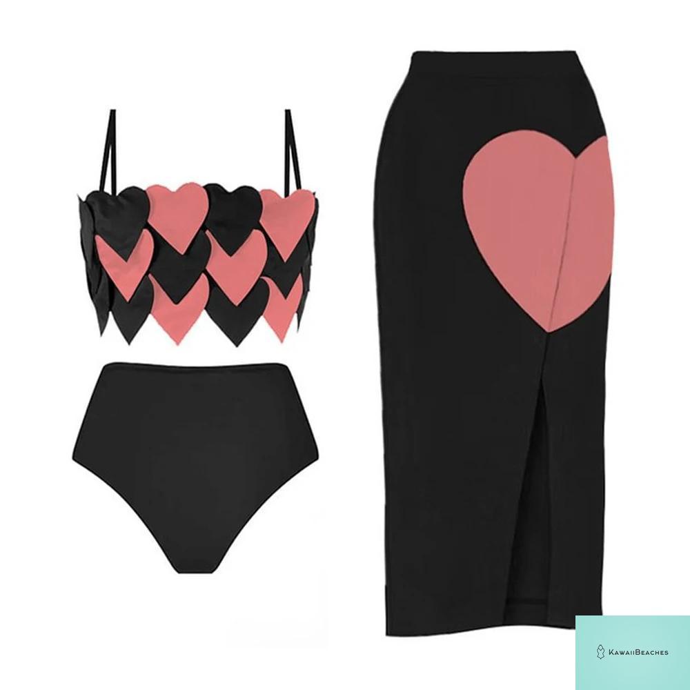 Heart Printed One Piece Swimwear Suit