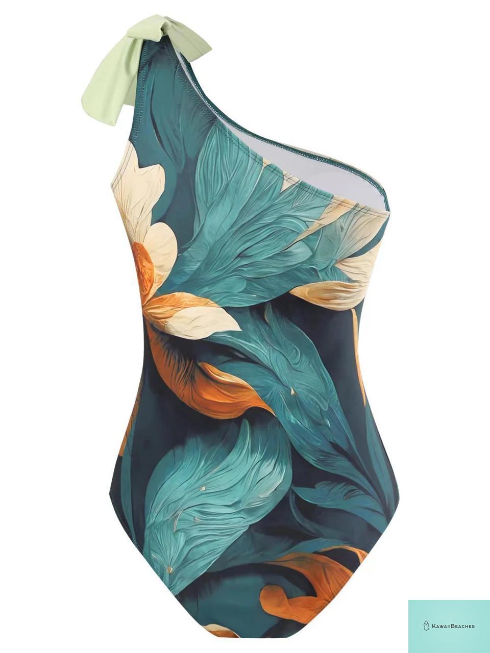 Vintage One Shoulder Swimsuit and Skirt Set