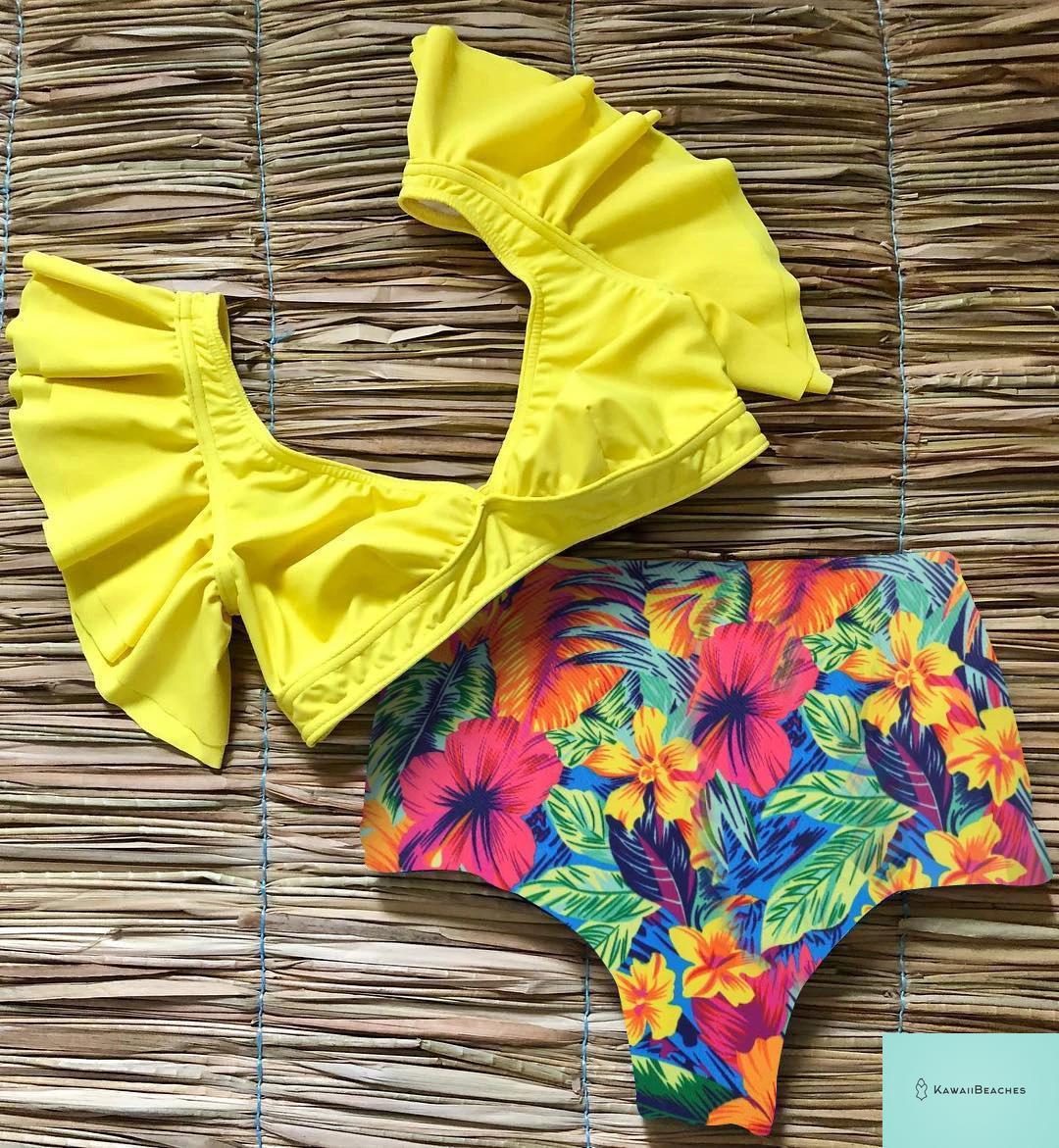 Kawaii Ruffle High Waist Bikini Set