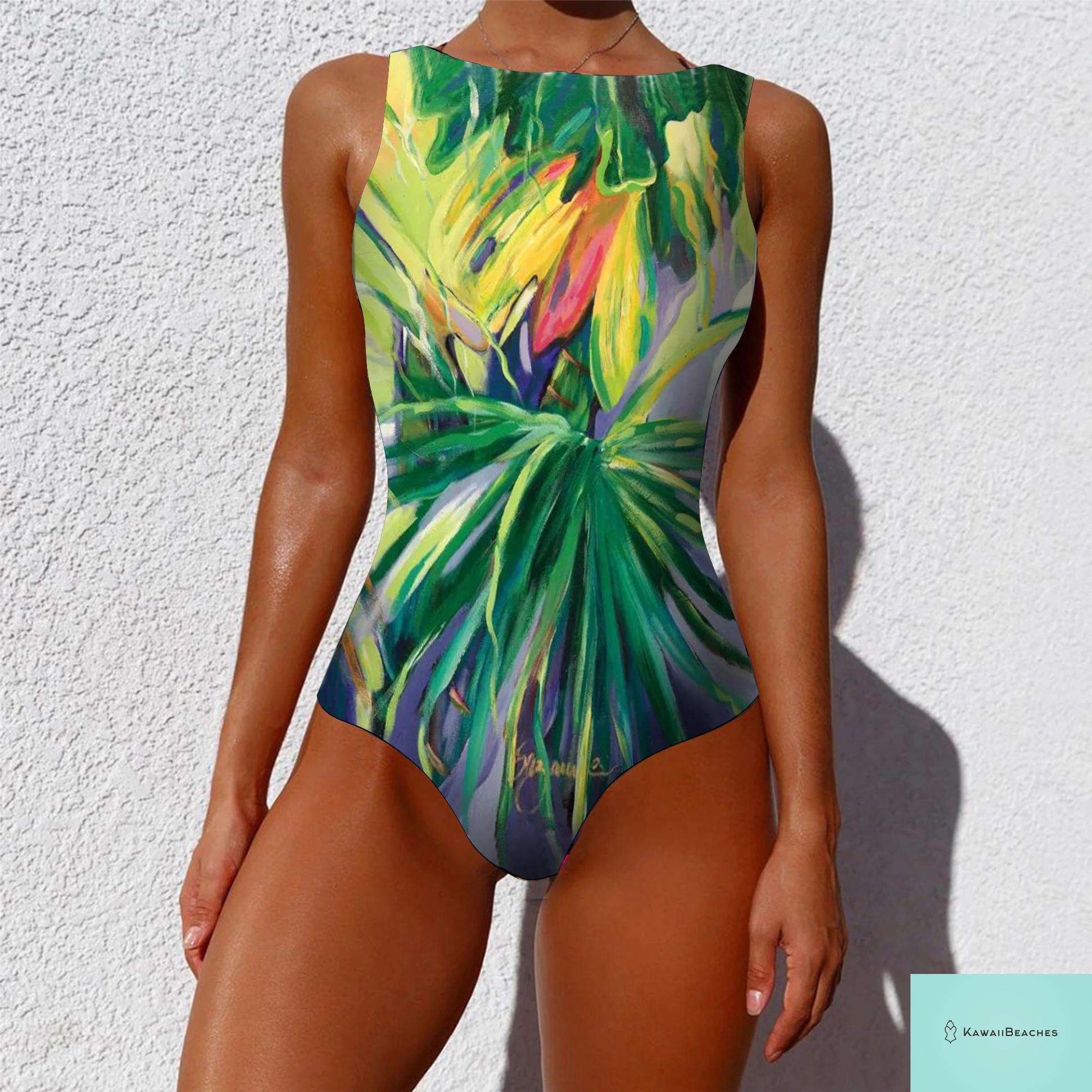 Striped Tropical Monokini Swimsuit for Women