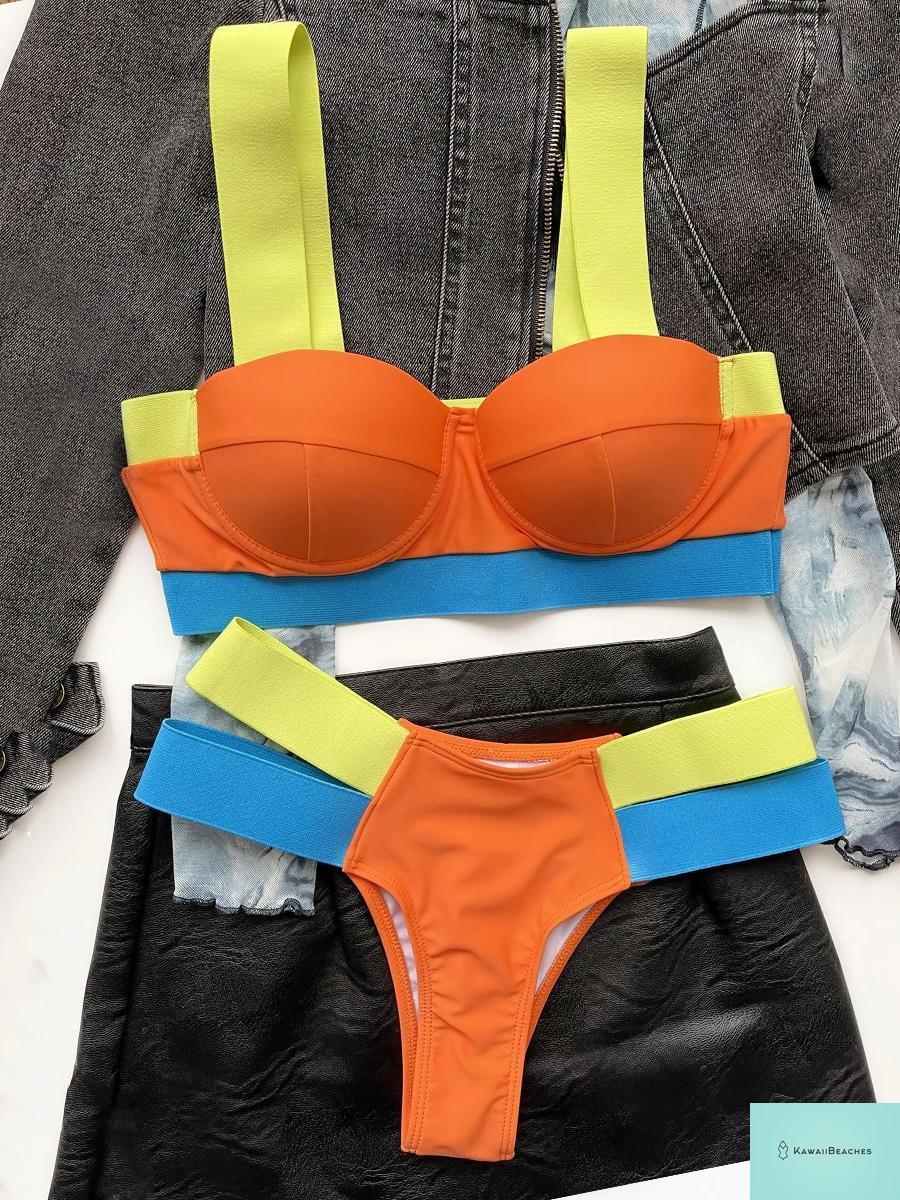 Kawaii Solid Bandage Push Up Bikini